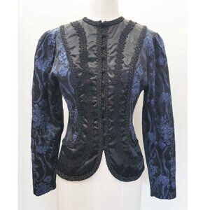 Vintage Scott McClintock Women's 80s Black Blue Floral Brocade Victorian Jacket